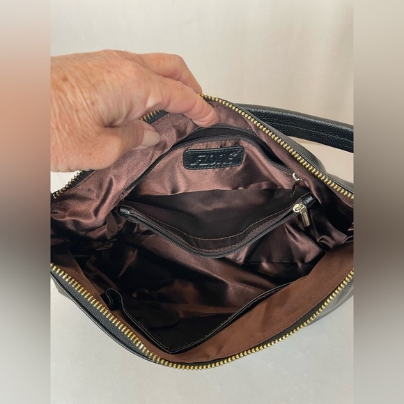 S-zone black leather with gold hardware hobo shoulder bag - Picture 10 of 14